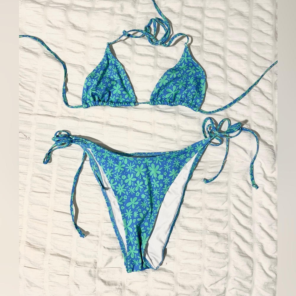 Bright Swimwear: Blue Top and Tie Bottoms